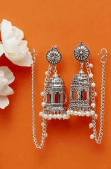 Oxidized Pearl Temple Earing