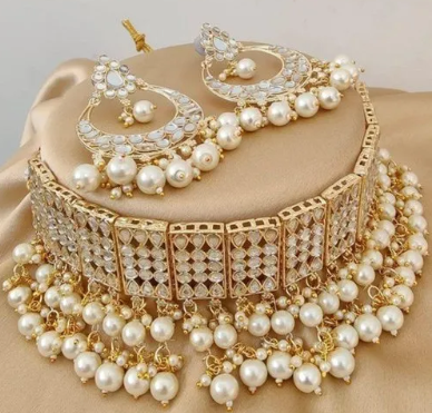 Golden White Pearl Kundan