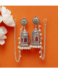 Oxidized Pearl Temple Earing