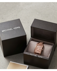 Michael Kors Rose Gold Pavé Dial Leather Strap Watch
